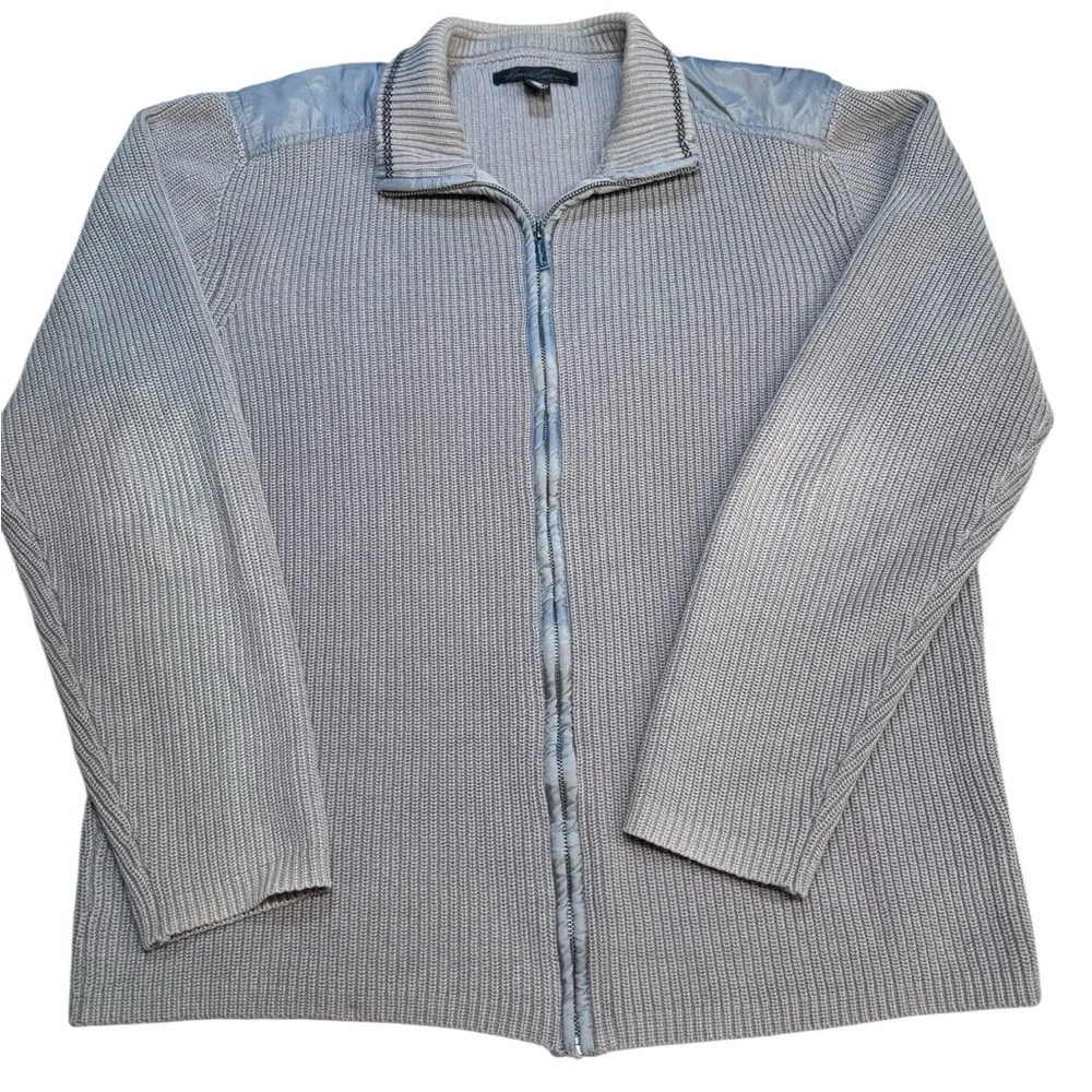 Kenneth Cole New York Gray Zip-Up Ribbed knit Sweater Fisherman Grandpa Core